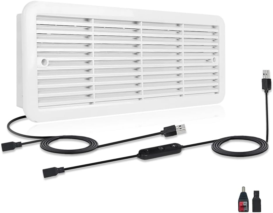 5V/12V Dual Voltage USB/DC Fan Quiet Cooling Fan System 11" with 10-Speed control, IPX5 Waterproof, For Enclosed Trailers, Campers, Greenhouses,RV Refrigerator,AV Cabinet, Server Rack(Black)