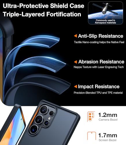 Image of TORRAS Shockproof for Samsung Galaxy S25 Ultra Case, 12FT Military-Grade Protection, Slim Case for Samsung S25 Ultra Case, Matte Translucent Black, Thin, 6.9'' Guardian Series