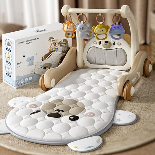 Dazzix赤ちゃんのおもちゃベビージム プレイジム&ウォーカー 押し車 室内遊具 ピアノプレイジム 折りたたみ コンパクト あんよでキック 感覚が育つ 知育キューブセット 収納便利 知育おもちゃ付き 赤ちゃん ベビー おもちゃ 0歳 お昼寝 洗濯可能 感