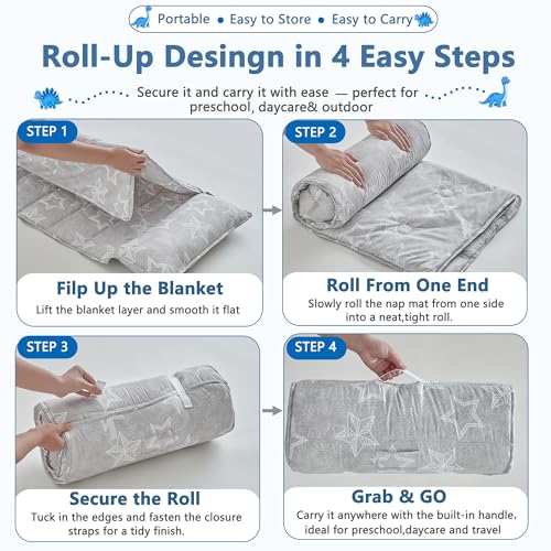 Image of Toddler Nap Mat with Removable Pillow,Ultra Soft Slumber Bags for Girls,Kids Sleeping Bags with Roll Up Design, Perfect for Preschool,Daycare,Kindergarten