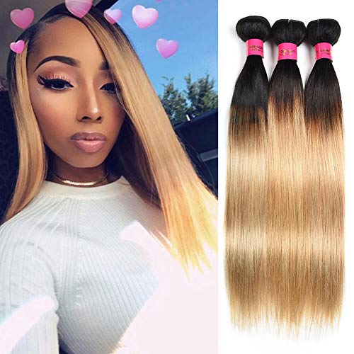 Brazilian Hair Bundles Deals Human Hair 2 Tone Ombre Blonde Brazilian Human Hair 3 Bundles Straight 1B/27 Colored Brazilian Virgin Hair Bundles 12