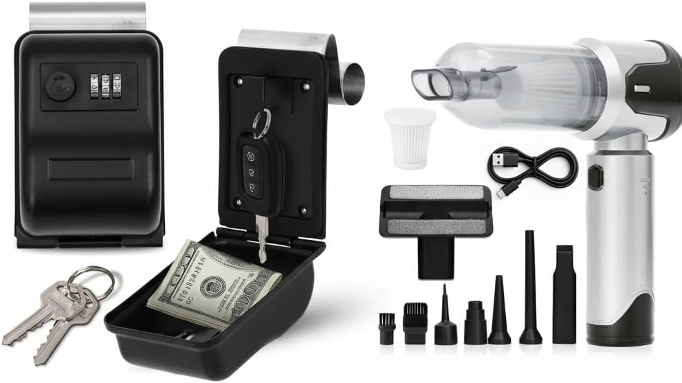 Car Care & Security Duo: Heavy-Duty Key Lock Box & Cordless High Power Vehicle Vacuum Kit