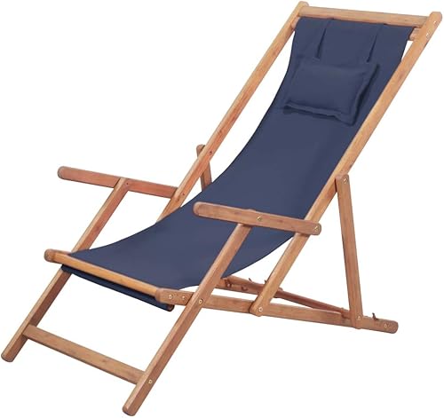 vidaXL Silla de playa para patio, silla plegable para exteriores con marco de madera maciza, silla de patio para balcón, tela y marco de madera,