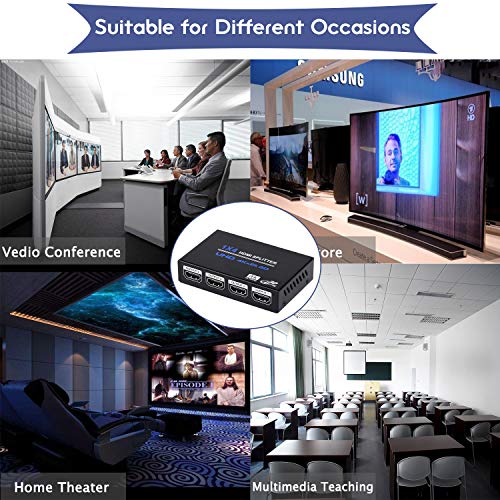 1X4 Hdmi Splitter, 1 In 4 Out Hdmi Splitter Audio Video Distributor Box Support 3D & 4K X 2K Compatible For Hdtv, Stb, Dvd, Ps3, Projector Etc #TOP5