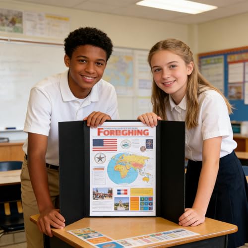 Image of AKONEGE 3PCS Black Trifold Poster Board 21 inchx14 inch for Display & Presentation | Mini, Corrugated Cardboard, Display Board, Presentation Board, Ideal for School Project, Science Fair, Business Exhibition