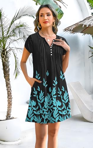 Image of Disamer Womens Casual Dresses Short Sleeve Summer Dresses 2026 Boho Floral Beach Sundresses Spring A-Line Dress with Pockets