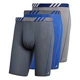 adidas Men's Sport Performance Mesh Long Boxer Brief Underwear (3-Pack), Onix Grey/Bold Blue/Grey, Small