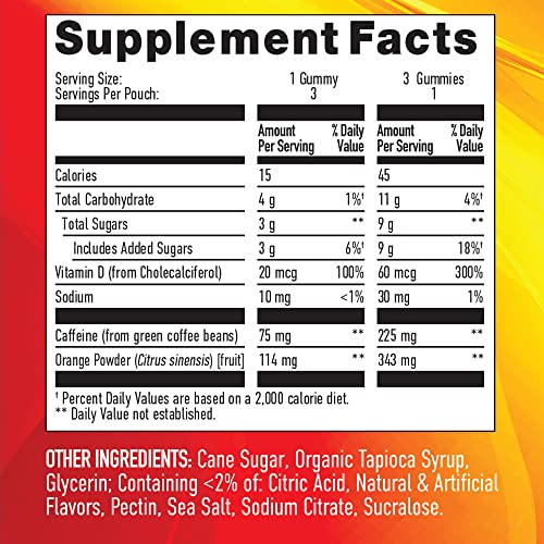 Gummishot Energy Gummies, 225 Mg Of Plant-Based Caffeine Chews Per Pouch, Long Lasting Energy Boosters, Valencia Orange (3Ct, 9 Gummies) #TOP2