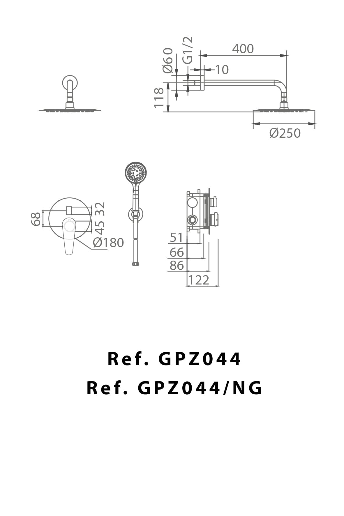 IMEX GPZ044 BÉLGICA Conjunto de Ducha Empotrado Monomando Cromo