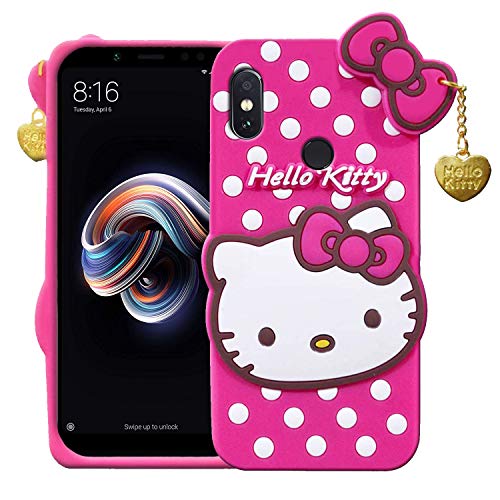 Image of Unirock Hello Kitty Back Case Cover for Redmi Note 5 Pro| 3D Cute Hello Kitty Case |Soft Silicone Rubber Back Cover with Pendant Kitty Cover for Redmi Note 5 Pro (Pink)