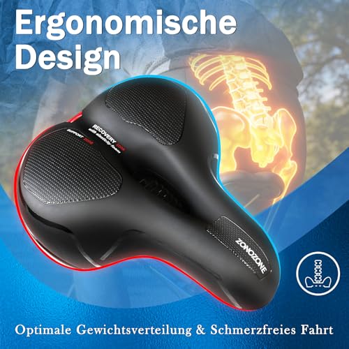 ZONOZONE® Fahrradsattel Herren Damen Bequem Weich mit Memory Foam - Ergonomisch Fahrrad Sattel Atmungsaktiv Stoßdämpfend Wasserdicht Sattel… – Ansicht 2