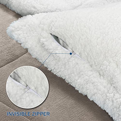Downluxe Ultra-Soft Micromink Sherpa Queen Comforter Set With 2 Pillow Shams - 3-Piece Set - Sand - Plush Warm Fall Winter Blanket & Bedding Comforter Sets #TOP3