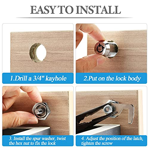 Kitmose 4 Pack Tubular Cam Lock, 5/8" (17Mm) Cylinder Tool Box Lock Security Hook Replacement Lock For Cabinet Drawer Atm Vending Machine Mailbox Toolbox, Keyed Alike With 8 Keys #TOP4