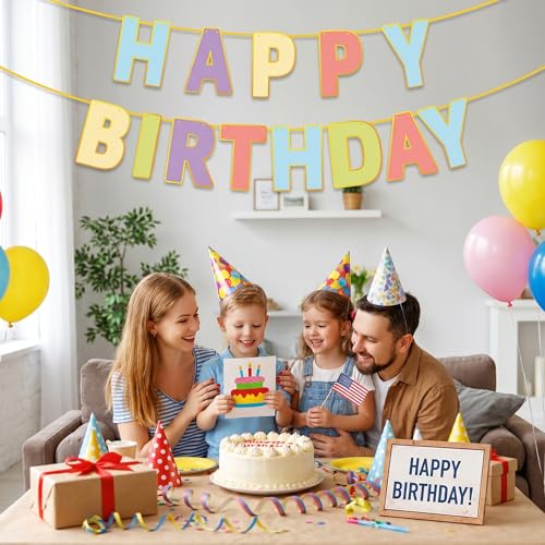 Image of Happy Birthday Banner - Birthday Party Decorations for Home | Pastel Happy Birthday Sign for Women Men Girls Boy | Party Favors Supplies for Indoor Outdoor Decor