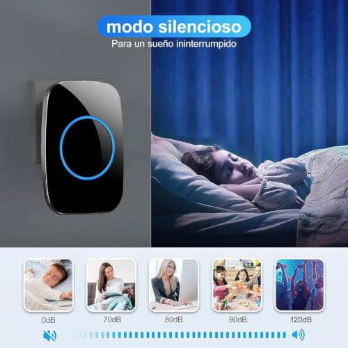 Image of Wireless Doorbell, 1 Transmitter and 2 Receiver, Waterproof Doorbell Adjustable Volume Range to 300 Meters with 60 Melodies, 5 Volume Levels, LED Indicator, Black