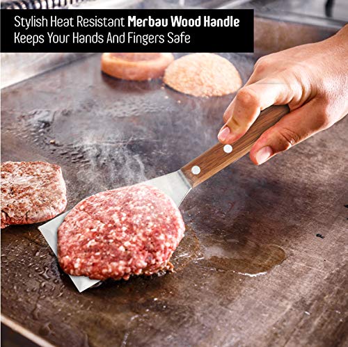 Homi Styles Small Metal Spatula With Merbau Wooden Handle | Heavy Duty Stainless Steel Flipper With Beveled Edges | Small Spatula Portable Cooking Turner Cookie Brownie Spatula With A 2.5-Inch Blade #TOP6