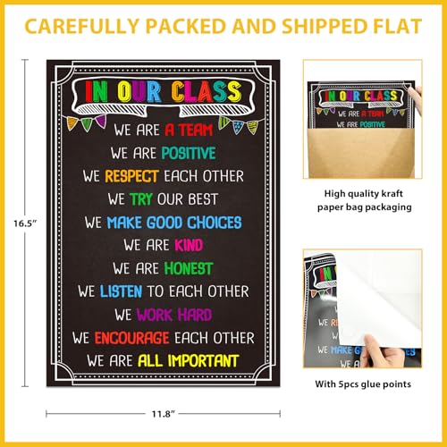 Image of BIZIBAFF Classroom Rules Poster - Motivational Posters for Classroom Laminated Inspirational Class Rules Poster for Elementary Middle School Back to School Classroom Decorations Teacher Supplies