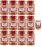 Mutti Pesto Rosso Pomodori Rossi Rotes Tomatenpesto Pasta Sauce 100% italienische Tomate Glas 12x 180g Würzsaucen mit Mandeln, Tomaten,getrockneten Samen und Grana Padano + Italian Gourmet polpa 400g