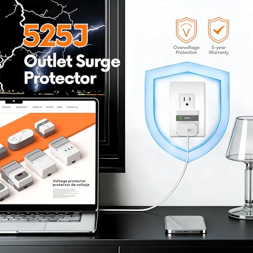 GIDEON Protecteur de pression à sortie unique, réfrigérateur 120V, 525J Protection contre les surtensions/sous tension, 15A 1800W Plug mural pour réfrigérateur, TV, PC & Appareils ménagers