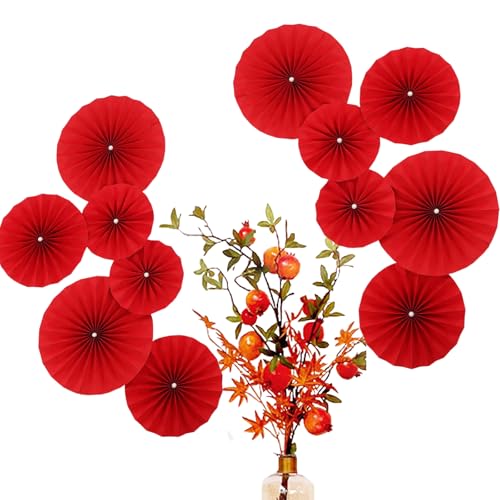 12 Piezas De Abanicos De Papel Colgantes, Decoración De Fiesta De Perlas De Flores De Abanico De Papel Rojo, Decoración De Flores De Abanico De Navidad De Carnaval De Vacaciones De Boda (perla roja)