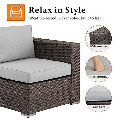 Solaste 7 Piece Patio Furniture Set, Outdoor Sectional Sofa with Tempered Glass Coffee Table, Wicker Rattan Patio Conversation Set with Ottoman for Balcony, Backyard, Porch, Grey