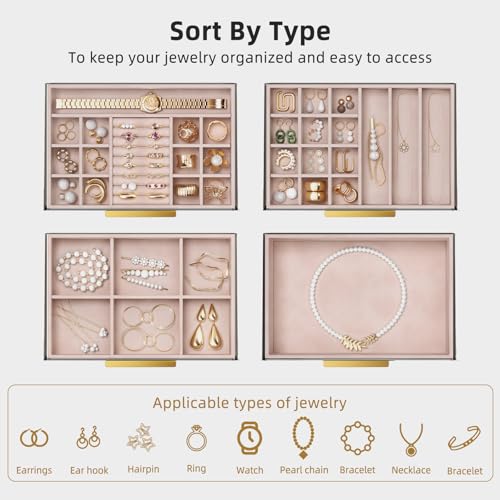 INVSSENE Jewelry Box Organizer,4 Layers Jewelry Holder and Storage for Earring, Ring, Necklace, Bracelets Gifts for Women Girl - Image 5