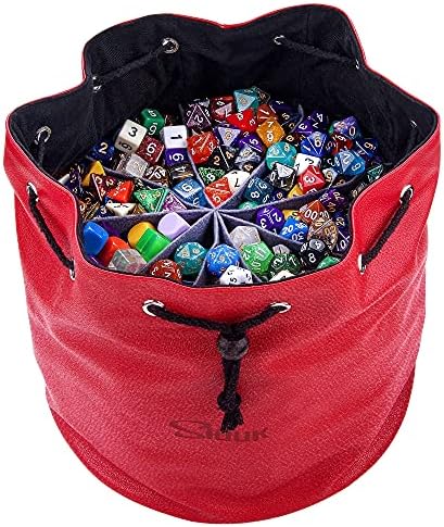 SIQUK Dice Bag Big Capacity PU Leather Dice Storage Pouch with 9 Pockets Large Dice Bag for DND RPG MTG Table Games, Hold over 1300 Dice, Red