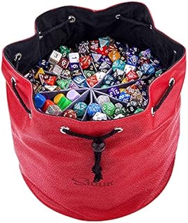SIQUK Dice Bag Big Capacity PU Leather Dice Storage Pouch with 9 Pockets Large Dice Bag for DND RPG MTG Table Games, Hold over 1300 Dice, Red