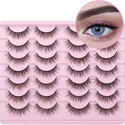 Short Lashes Natural Look Wispy Eyelashes 14 Pairs Mink False Eyelashes Fluffy 3D Strip Eye Lashes Pack