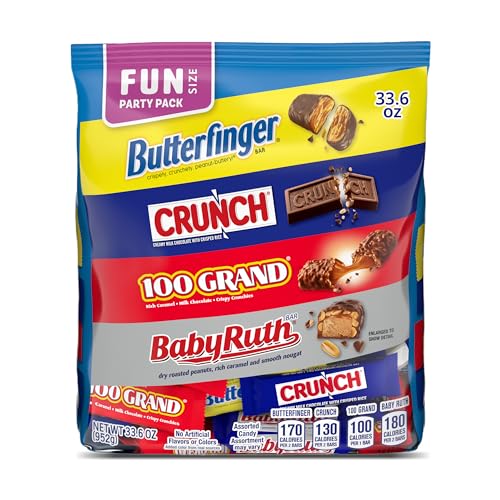 Butterfinger, Crunch, Baby Ruth, and 100 Grand, Assorted Fun Size Chocolate-y Treats, 55 Count Party Pack, 33.6 oz