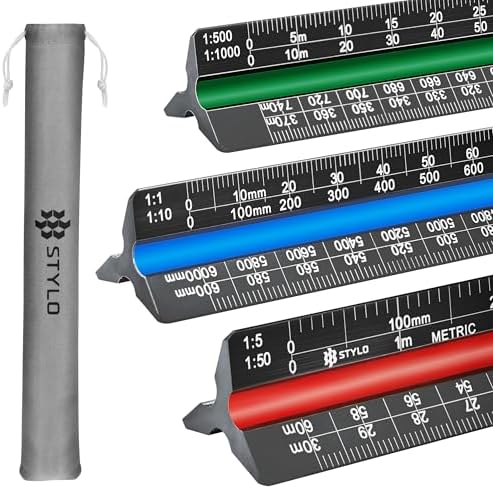 Stylo Architectural Scale Ruler, 12 Inch Aluminum, Black Metric