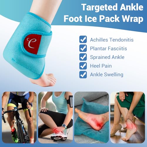 Image of Comfytemp Ankle Ice Pack Wrap Brace for Swelling, Foot Pain Relief, 2 Gel Packs for Injuries Reusable, Hot Cold Compress Therapy for Plantar Fasciitis Relief, Heel Spur, Achilles Tendonitis, Swelling