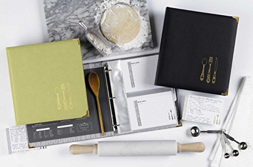 C.R. Gibson Black and Gold Faux Leather Recipe Book with Tabbed Dividers and Sheet Protectors, 11'' W x 11.88'' H - Image 3