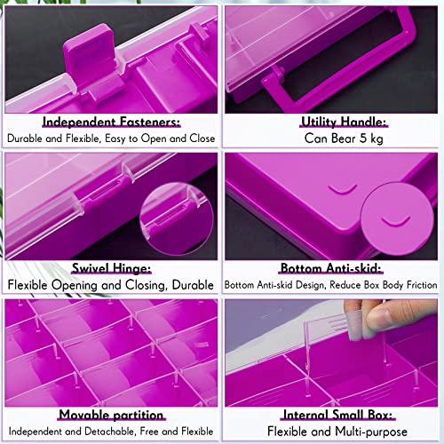 Image of Juexica 2 Pcs Large 48 Grids Plastic Storage Bead Organizer Box, Tackle Box, Compartment Organizer Container with Adjustable Dividers for Jewelry Art Crafts Toys Screw Small Parts(Purple)