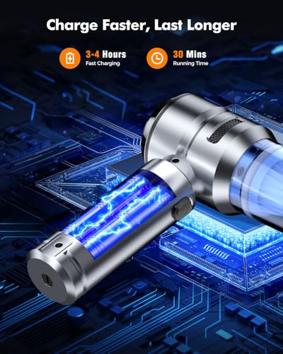 VNOST Car Vacuum,3 Suction Modes,Portable Mini Cordless Cleaner with 24000pa Suction Power,Type-C Charge,Handheld Vacuum for Home,Car, Office Desk, Keyboards(Light Silver)