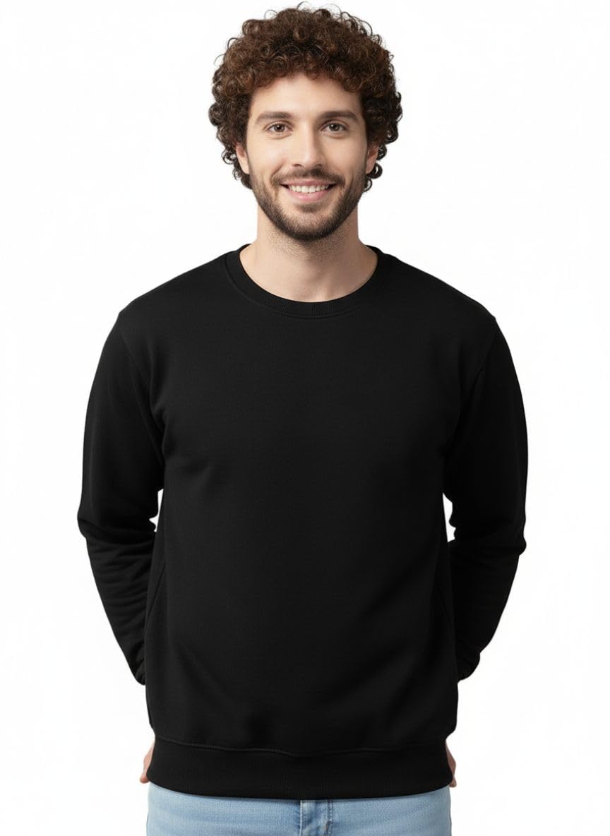 Mens Regular Fit Round Neck, Warm & Stylish Solid Winter Fleece Pullover Sweatshirt for Mans-image-16
