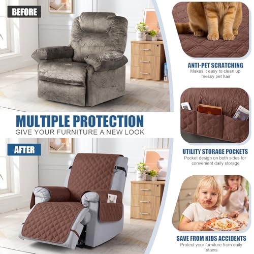Image of TAOCOCO 100% Waterproof Recliner Covers, Reversible Recliner Couch Cover for Reclining Chair, Washable Couch Protector for Pets Kids (1 Seater 22 inch, Coffee)