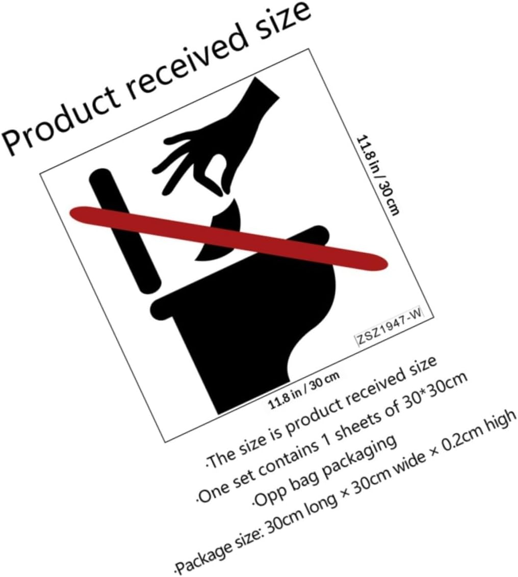 Toilet Lid Decal and Bathroom Sign Sticker 2pcs 30x30cm Adhesive Removable Warning Toilet Seat Sign for Home and Office Bathroom Use