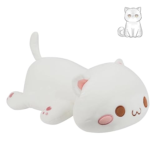 AFAN Cat Stuffed Animals Plush Cute Soft Cat Plush Pillow Toys Kawaii Plushies Room Decor Gifts for Kids Girls Boys (Round Eyes, White, 25.9 Inch) - 25.9 Inch - White B
