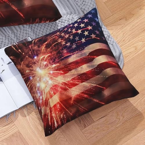 Coussin décoratif lin moderne drapeau américain et feux d'artifice 45 cm - 8