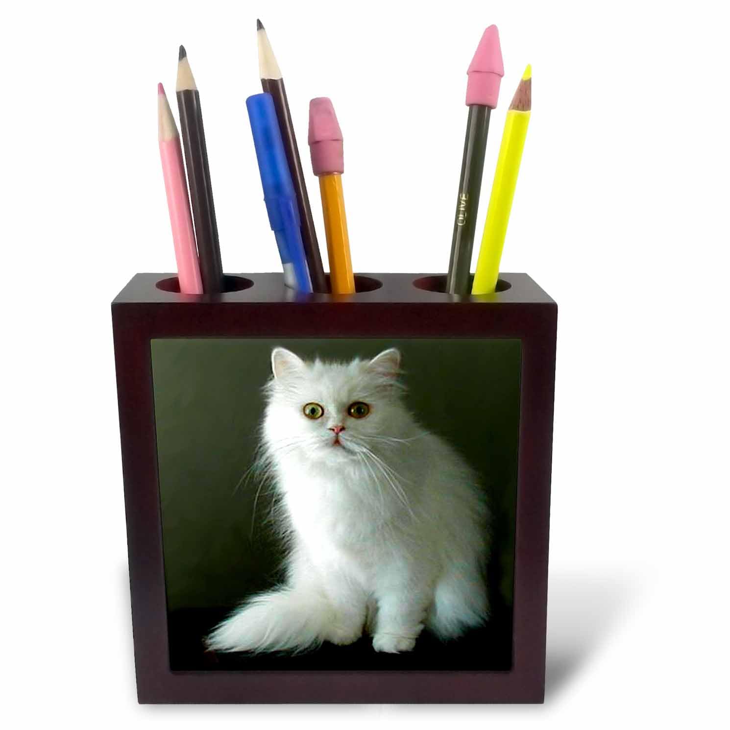 3dRose White Persian 5 inch tile pen holder