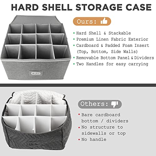 Lotfancy Stemware Storage Container, Hard Shell, Stackable Wine Glass Storage Box With Dividers & Handles, Crystal Glassware, Champagne Flute, Drinkware Case For Moving, Grey #TOP2