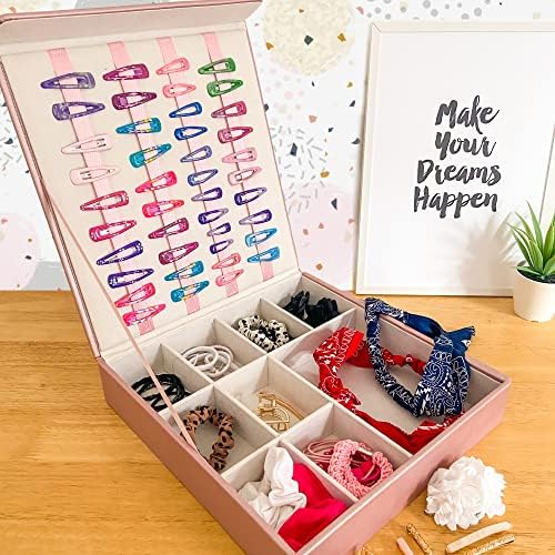 Girl's Hair Accessories Organiser, Hair Accessory Storage Box, Hair Clip Holder, Accessory Organiser, Headband Holder, Scrunchie Holder, Pink