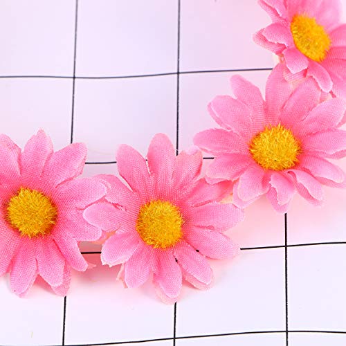 SOLUSTRE Daisy Flower Headband Boho Sunflower Crown Hair Wreath Floral Garland Crown Boho Headpiece Bridal Hair Band (Pink) - Image 2