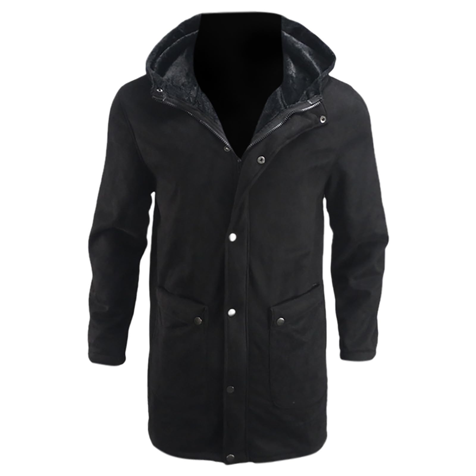 Generisch Wind Und Regenjacke Damen Lange Winterjacke für Herren mit Taschen, gepolsterte Jacke, lässiger Kapuzenmantel