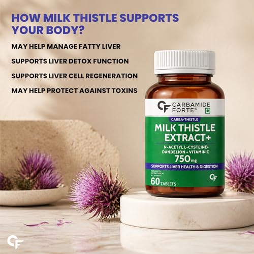 Image of Carbamide Forte Milk Thistle Tablets | Liver Detox Supplement with NAC, Dandelion & Vitamin C | NAC Supplement to support Liver Health & Digestion - 60 tablets