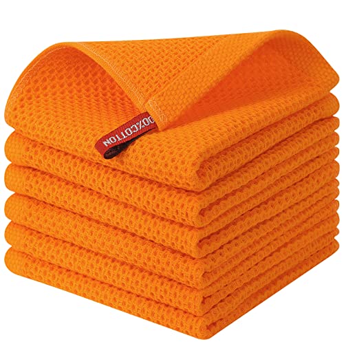 Kitinjoy 100% Cotton Kitchen Dish Cloths, 6 Pack Waffle Weave Ultra Soft Absorbent Dish Towels For Drying Dishes Quick Drying Kitchen Towels Dish Rags, 12 X 12Inch, Orange #TOP19