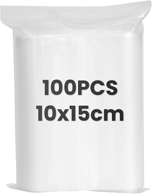 100 Grip Seal Bags, 10x15cm Resealable Zip Bags, Small Clear Poly Bags, Small Plastic Jewelry Bags, Sweets Bags, Small Cookies Bags, Kitchen Storage Bags (10x15 cm-100Pcs)