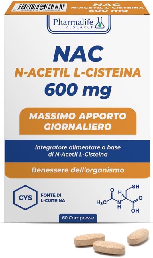 NAC 600 mg – 60 compresse | N-Acetil L-Cisteina ad Alto Dosaggio | Fonte di L-Cisteina | Integratore Antiossidante per Difese Immunitarie, Fegato e…