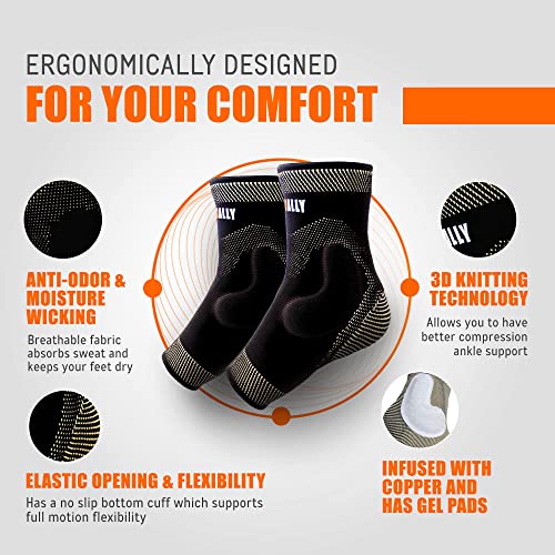 Neoally Copper Ankle Brace With Gel Pads Ankle Compression Sleeves For Plantar Fasciitis, Foot Pain, Sprained Ankle Support & Recovery, Medium, 1 Pair #TOP3